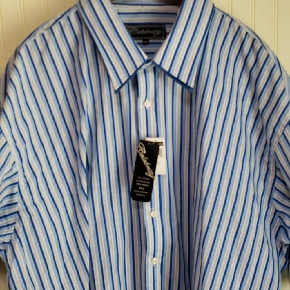 Celebrity Shirt Mens 5XL Blue Stripe Short Sleeve Button Up Casual Cotton Blend